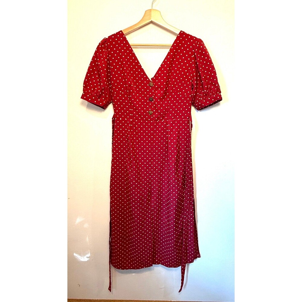 Red polkadot button up dress - Picture 3 of 12